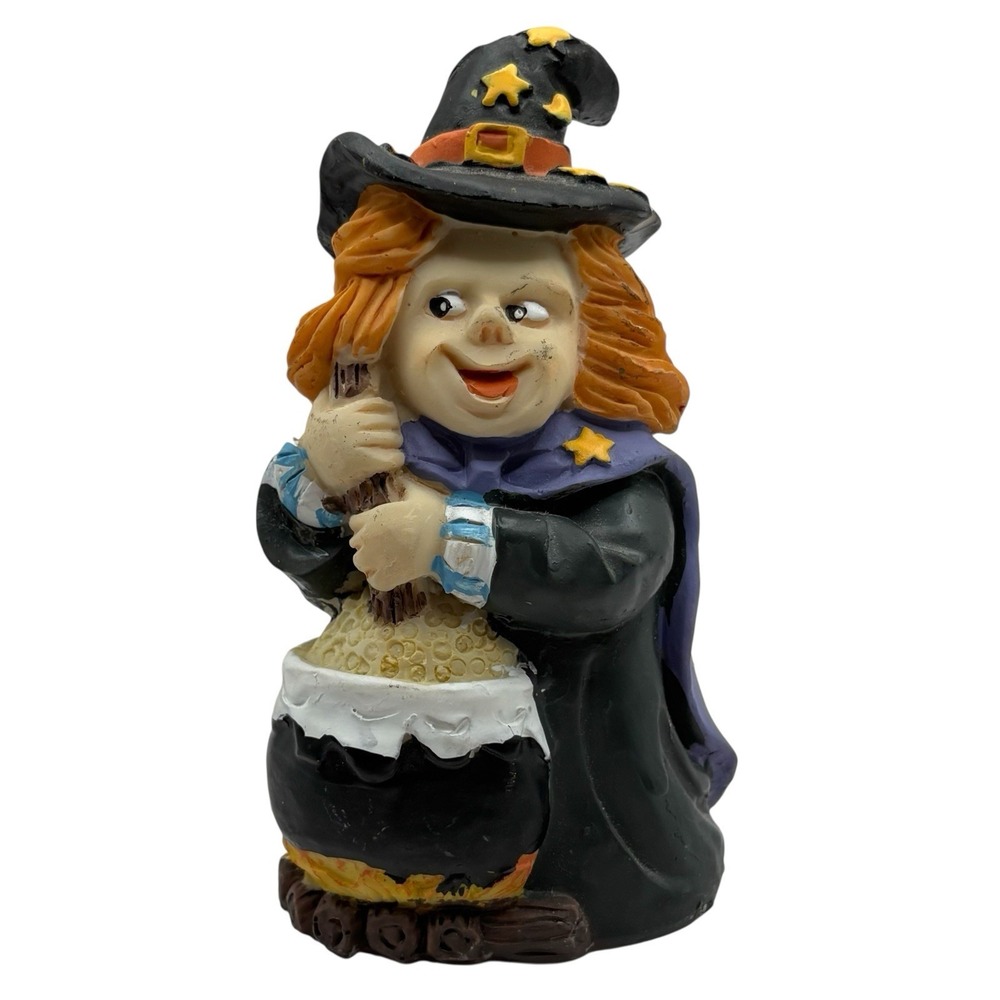 VTG Witch W/ Cauldron‎ Figurine Halloween Decor Tiny Mystical Wicca Pagan READ